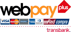 logo webpay plus con logos visa, mastercard, magna, american express, redcompra, transbank